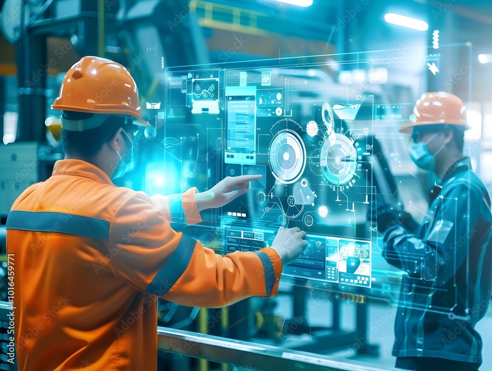 Industrial Workers Using Predictive Maintenance Technology to Reduce Downtime and Repair Costs